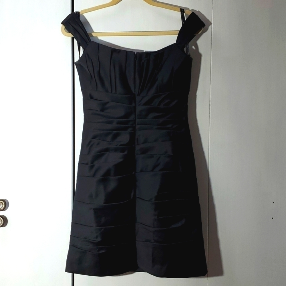 Bill Levkoff- Womens Black Satin Ruched Pleated LBD Mini Dress Chic Sz.6 - Picture 7 of 10